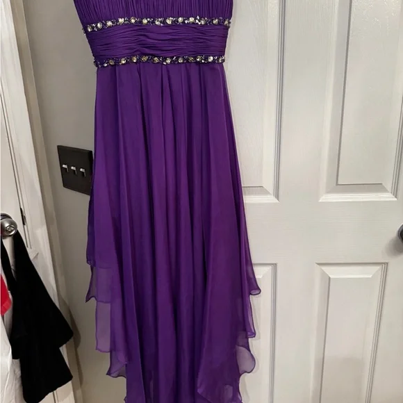 Camille La Vie Purple strapless Prom Dress With crystal Embroidery Stones  00